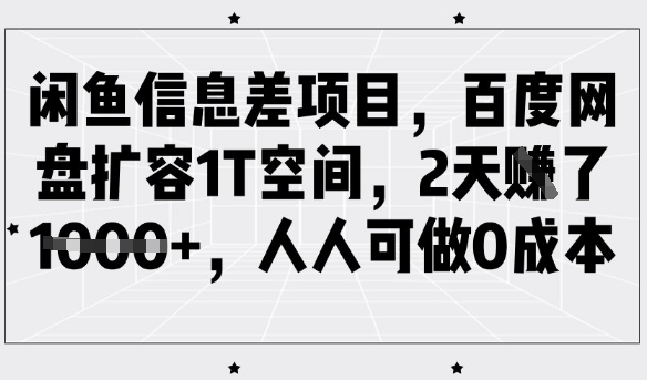 闲鱼信息差资源项目，百度网盘扩容1T，2天赚1000+，0门槛高收益-挪课网