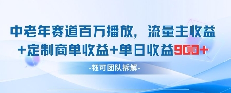 中老年赛道百万播放+流量主收益+定制收益，单日收益9张-挪课网