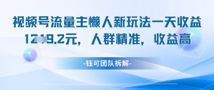 视频号流量主懒人新玩法，一天收益1k，人群精准收益高-挪课网