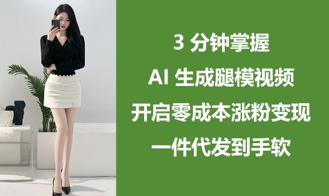 3分钟掌握AI生成腿模视频，开启零成本涨粉变现，一件代发到手软-挪课网